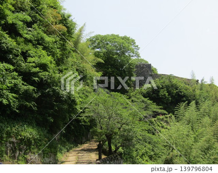 大分県竹田市、瀧廉太郎の荒城の月で知られる、日本百名城の一つ、国指定史跡「岡城跡」の石垣 大分県竹田市、瀧廉太郎の荒城の月で知られる、日本百名城の一つ、国指定史跡「岡城跡」の石垣 139796804