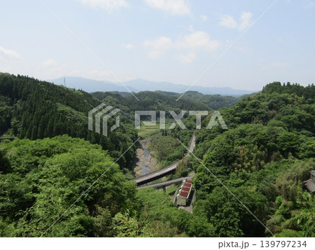 大分県竹田市、瀧廉太郎の荒城の月で知られる、日本百名城の一つ、国指定史跡「岡城跡」から見た風景 大分県竹田市、瀧廉太郎の荒城の月で知られる、日本百名城の一つ、国指定史跡「岡城跡」から見た風景 139797234
