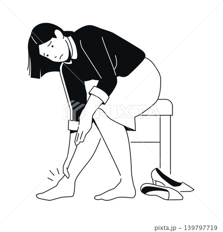 Female with Foot Pain - black and white flat design illustration Female with Foot Pain - black and white flat design illustration 139797719