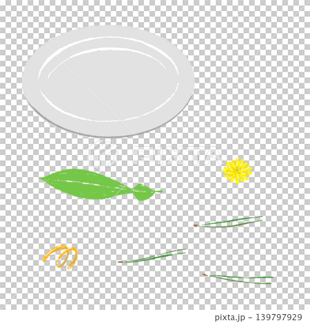 笹と菊とゆず皮のあしらいと白皿のセット(盛り付け完成図) 笹と菊とゆず皮のあしらいと白皿のセット(盛り付け完成図) 139797929