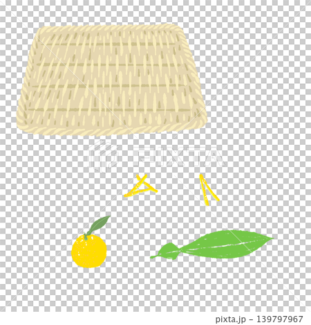 ゆずとゆず皮のあしらいと四角い竹ザルのセット(盛り付け完成図) ゆずとゆず皮のあしらいと四角い竹ザルのセット(盛り付け完成図) 139797967