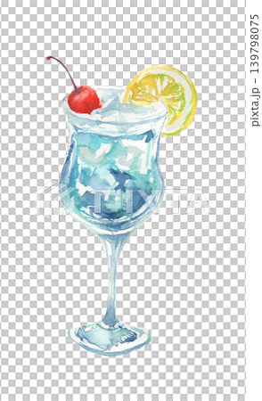 水彩插畫，雞尾酒，藍色潟湖 139798075