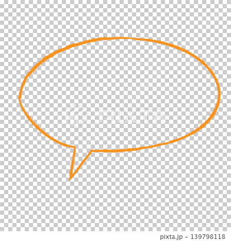 吹き出し単体 オレンジ色の線画 丸型 背景透過（正面・下） 背景透過イラスト 139798118