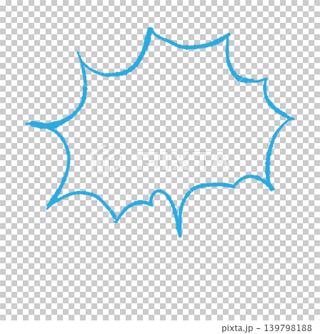 Speech bubble only, blue line art, hand-drawn style, transparent background, jagged shouting (front view, bottom view), transparent background illustration. Speech bubble only, blue line art, hand-drawn style, transparent background, jagged shouting (front view, bottom view), transparent background illustration. 139798188