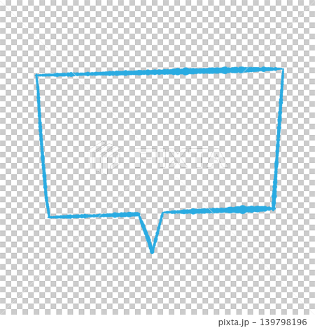 Speech bubble only, blue line art, hand-drawn style, transparent background rectangle (front and bottom), transparent background illustration. Speech bubble only, blue line art, hand-drawn style, transparent background rectangle (front and bottom), transparent background illustration. 139798196