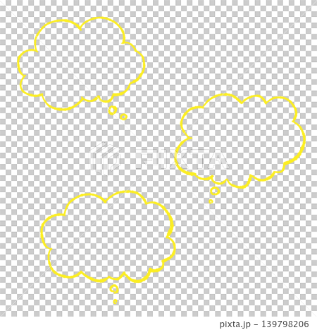 吹き出しセット 黄色の線画 手描き風 背景透過イラストモクモク思考 背景透過イラスト 139798206