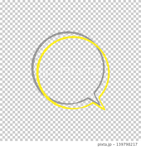 Speech bubble only, yellow line art, gray shadow, circular shape, transparent background (bottom right), transparent background illustration. 139798217