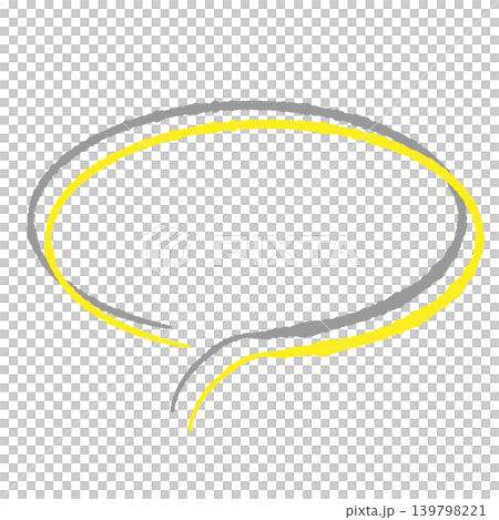 Speech bubble only, yellow line art, gray shadow, hand-drawn style, transparent background, oval shape (bottom left), transparent background illustration 139798221