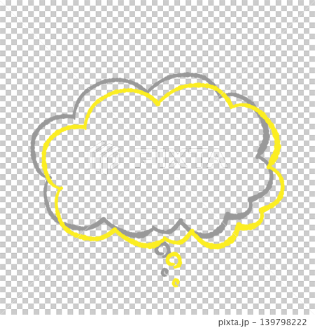 Speech bubble only, yellow line art, gray shadow, hand-drawn style, transparent background, "Thinking" (front view, bottom). Speech bubble only, yellow line art, gray shadow, hand-drawn style, transparent background, "Thinking" (front view, bottom). 139798222