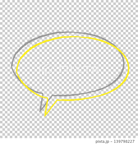 吹き出し単体 黄色の線画 グレーの影付き 手描き風 背景透過 楕円形 （左下） 背景透過イラスト 139798227