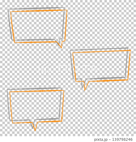 吹き出しセット オレンジ色の線画 グレーの影付き 手描き風 背景透過イラスト 四角形 吹き出しセット オレンジ色の線画 グレーの影付き 手描き風 背景透過イラスト 四角形 139798246