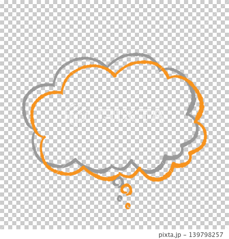 Speech bubble only, orange line art, gray shadow, hand-drawn style, transparent background, "Thinking" (front view, bottom). Speech bubble only, orange line art, gray shadow, hand-drawn style, transparent background, "Thinking" (front view, bottom). 139798257