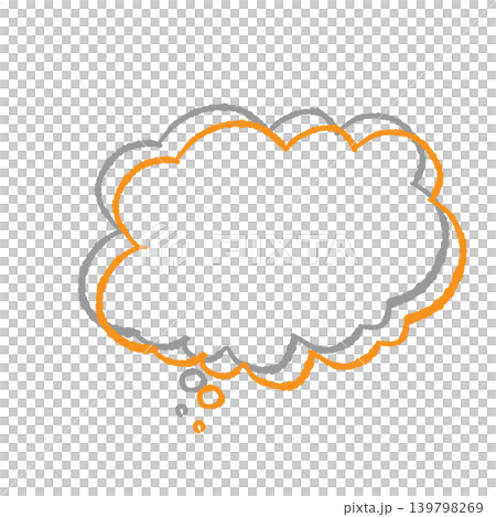 吹き出し単体 オレンジ色の線画 グレーの影付き 手描き風 背景透過 モクモク思考 (左下) 吹き出し単体 オレンジ色の線画 グレーの影付き 手描き風 背景透過 モクモク思考 (左下) 139798269