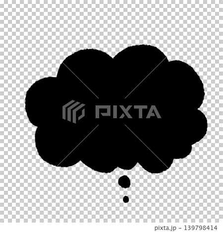 Speech bubble, solid black, silhouette, hand-drawn style, transparent background, "Thinking" (front view, bottom view) illustration. 139798414