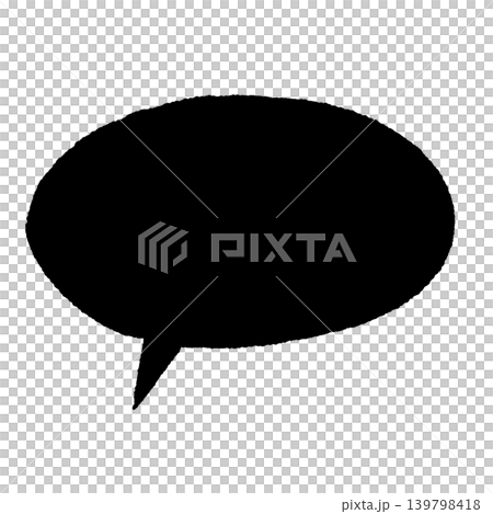Speech bubble only, solid black, silhouette, hand-drawn style, transparent background, oval shape (bottom left), illustration. 139798418