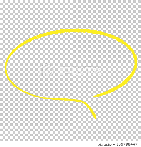 Speech bubble only, yellow line art, hand-drawn style, transparent oval background (bottom right), transparent background illustration. Speech bubble only, yellow line art, hand-drawn style, transparent oval background (bottom right), transparent background illustration. 139798447