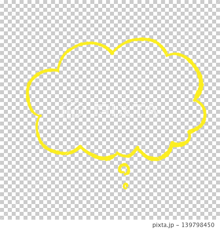 吹き出し単体 黄色の線画 手描き風 背景透過モクモク思考 (正面・下) 背景透過イラスト 吹き出し単体 黄色の線画 手描き風 背景透過モクモク思考 (正面・下) 背景透過イラスト 139798450