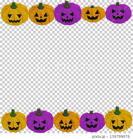 【ハロウィンのおばけカボチャのフレーム】手刺繍イラスト素材 【ハロウィンのおばけカボチャのフレーム】手刺繍イラスト素材 139799078