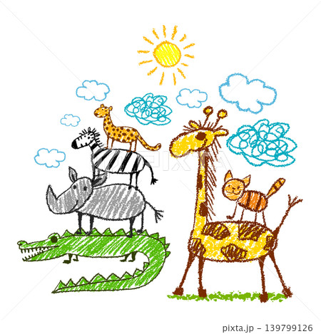 Cartoon Set of African animals for children's drawings. Original bookmark Hand drawn. Not AI, vector illustration. Cartoon Set of African animals for children's drawings. Original bookmark Hand drawn. Not AI, vector illustration. 139799126