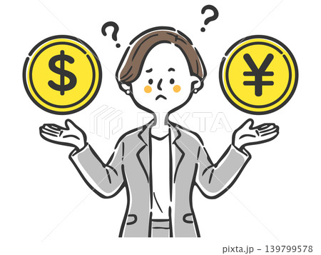 為替　お金　ドル　円のことを考えるキャリアウーマン　ベクター 139799578