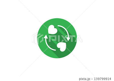 Green Heart Cycle Icon Representing Love Exchange, Relationship Renewal and Heart Recycling in Flat Design Green Heart Cycle Icon Representing Love Exchange, Relationship Renewal and Heart Recycling in Flat Design 139799914