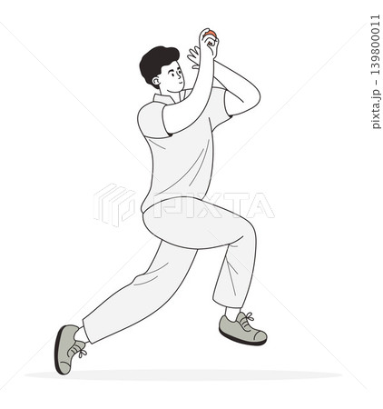 Professional Cricket Bowler Throwing Red Ball. Athlete In Uniform Pitching Ball. Dynamic Sports Action. Isolated Vector Illustration. Professional Cricket Bowler Throwing Red Ball. Athlete In Uniform Pitching Ball. Dynamic Sports Action. Isolated Vector Illustration. 139800011
