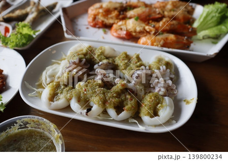 Fresh Seafood Platter with Grilled Shrimp and Octopus Fresh Seafood Platter with Grilled Shrimp and Octopus 139800234