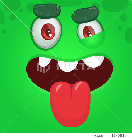 Cute Cartoon Monster Face SHowing Tongue Illustration. Funny Character Design Isolated. Great for Halloween party decoration or package design 139800339