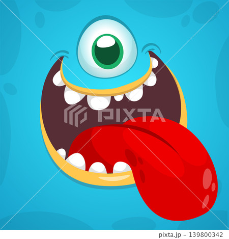 Cute Cartoon Monster Face SHowing Tongue Illustration. Funny Character Design Isolated. Great for Halloween party decoration or package design 139800342
