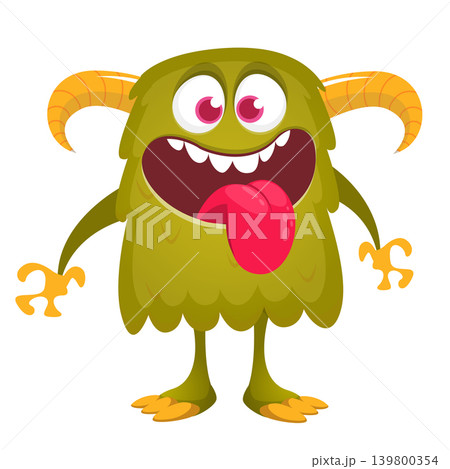 Cartoon scary monster with funny face expression waving hands . Vector illustration isolated on white. Halloween design 139800354
