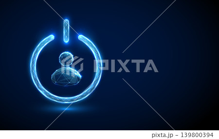 3D blue avatar icon in a power button. AI assistant activation, virtual agent startup, user account access, chatbot launch, intelligent system initialization concept 3D blue avatar icon in a power button. AI assistant activation, virtual agent startup, user account access, chatbot launch, intelligent system initialization concept 139800394
