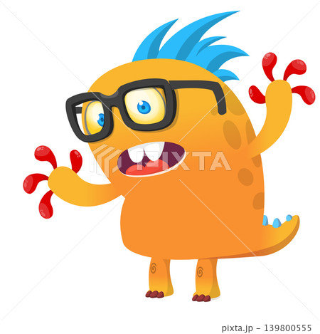 Cartoon scary monster with funny face expression waving hands . Vector illustration isolated on white. Halloween design 139800555