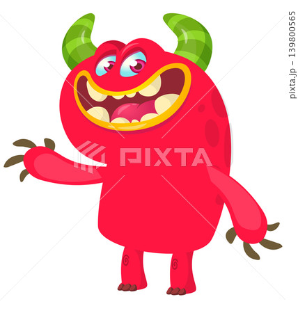 Cartoon scary monster with funny face expression waving hands . Vector illustration isolated on white. Halloween design 139800565