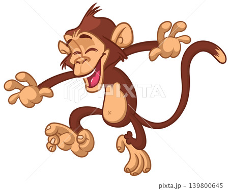 Cartoon funny brown monkey chimpanzee jumping or dancing. Vector illustration isolated on white Cartoon funny brown monkey chimpanzee jumping or dancing. Vector illustration isolated on white 139800645