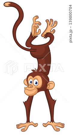 Cartoon funny monkey chimpanzee standing upside down. Vector illustration isolated on white Cartoon funny monkey chimpanzee standing upside down. Vector illustration isolated on white 139800784