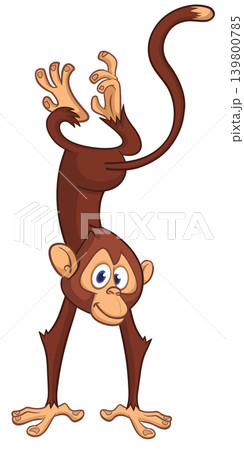 Cartoon funny monkey chimpanzee standing upside down. Vector illustration isolated on white Cartoon funny monkey chimpanzee standing upside down. Vector illustration isolated on white 139800785