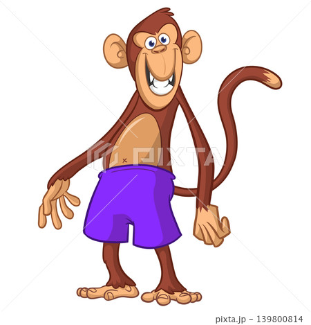 Cartoon funny monkey chimpanzee wearing shorts. Vector illustration isolated on white Cartoon funny monkey chimpanzee wearing shorts. Vector illustration isolated on white 139800814