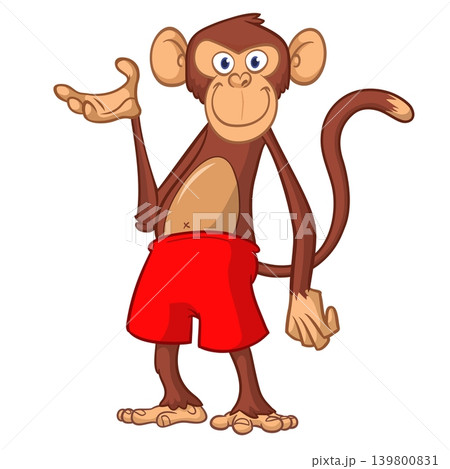 Cartoon funny monkey chimpanzee wearing shorts. Vector illustration isolated on white Cartoon funny monkey chimpanzee wearing shorts. Vector illustration isolated on white 139800831