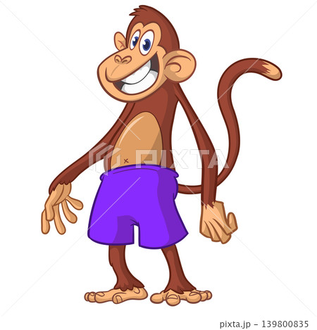 Cartoon funny monkey chimpanzee wearing shorts. Vector illustration isolated on white 139800835