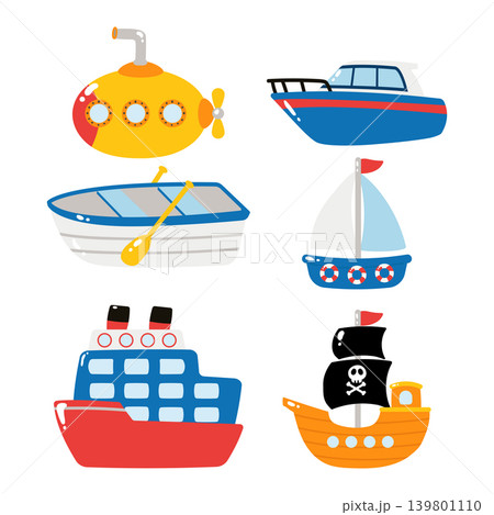 Cute water transportation clipart cartoon style Cute water transportation clipart cartoon style 139801110