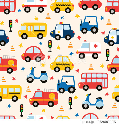 Cute cars road transportation seamless pattern Cute cars road transportation seamless pattern 139801113