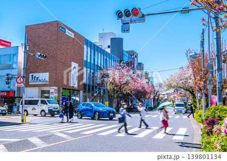 日本の東京都市景観4月。東急電鉄　桜新町駅前や桜などを望む＝8日 139801134