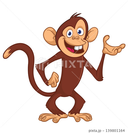 Cartoon funny brown monkey chimpanzee standing. Vector illustration isolated on white Cartoon funny brown monkey chimpanzee standing. Vector illustration isolated on white 139801164