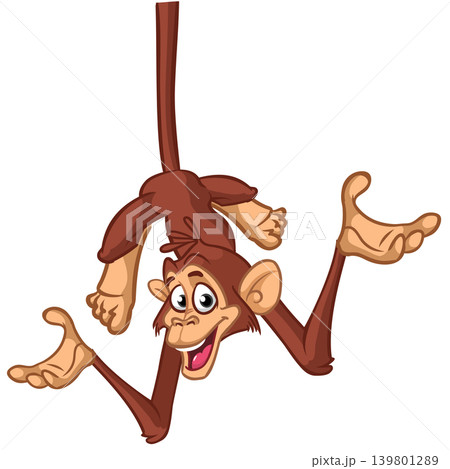 Cartoon funny monkey chimpanzee. Vector illustration isolated on white 139801289