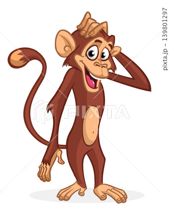 Cartoon funny monkey chimpanzee. Vector illustration isolated on white Cartoon funny monkey chimpanzee. Vector illustration isolated on white 139801297