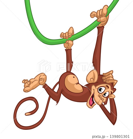 Cartoon funny monkey chimpanzee. Vector illustration isolated on white Cartoon funny monkey chimpanzee. Vector illustration isolated on white 139801301