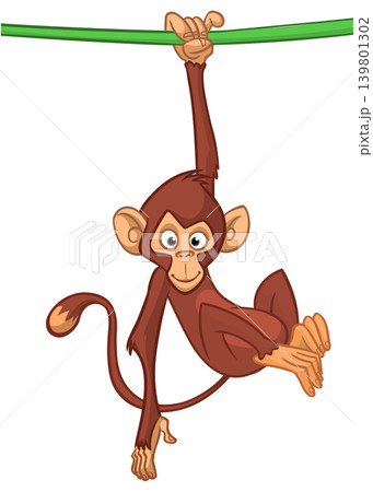 Cartoon funny monkey chimpanzee. Vector illustration isolated on white Cartoon funny monkey chimpanzee. Vector illustration isolated on white 139801302