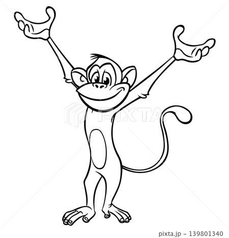 Cartoon funny monkey chimpanzee outlined. Vector illustration 139801340