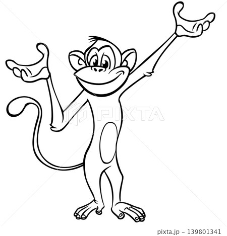 Cartoon funny monkey chimpanzee outlined. Vector illustration Cartoon funny monkey chimpanzee outlined. Vector illustration 139801341