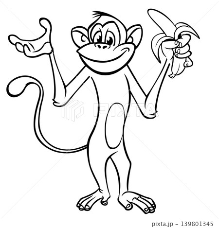 Cartoon funny monkey chimpanzee outlined. Vector illustration Cartoon funny monkey chimpanzee outlined. Vector illustration 139801345